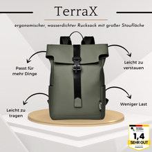 Load image into Gallery viewer, TerraX - ergonomischer, wasserdichter Rucksack mit großer Staufläche für Laptops und Utensilien